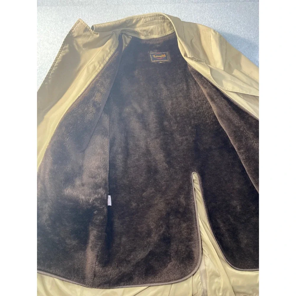 Vintage Botany 500 Trench Coat Men 44‎ Long Tan Faux Fur Lined Overcoat Flaw GUC